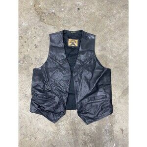 Phase 2 Vest Mens Large Black Leather Lined 5 Button Western Yoke Pockets